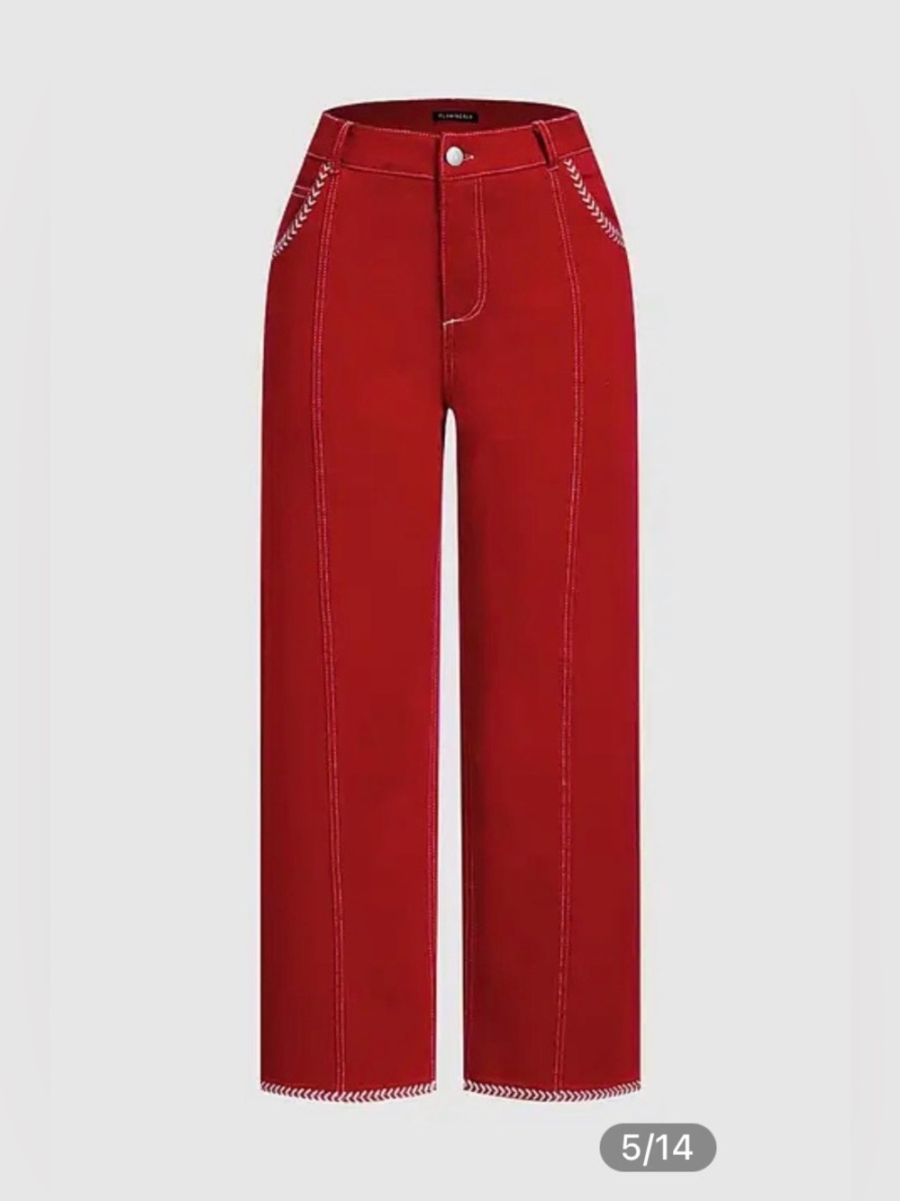 Contrast Stitch Mid Rise Wide Leg Crop Pants - Picture 4 of 8